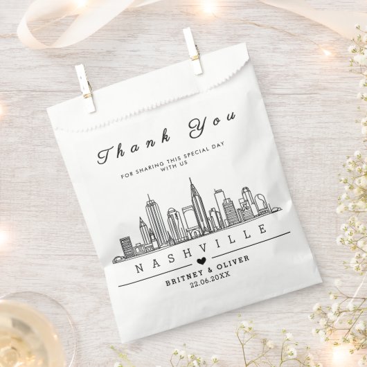 Custom Nashville Skyline – Wedding Welcome      フェイバーバッグ (クリップ留めされた状態)
