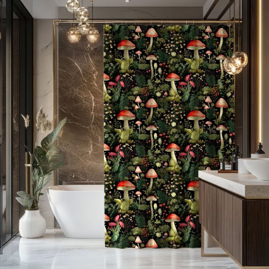 Custom Nature Shower Curtain Mushrooms & Moss シャワーカーテン