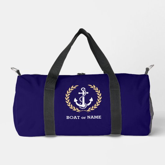 Custom Nautical Anchor Boat Name Navy Blue ダッフルバッグ (正面)