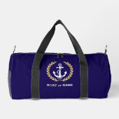Custom Nautical Anchor Boat Name Navy Blue ダッフルバッグ (裏面)