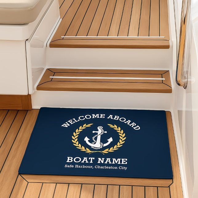 Custom Nautical Anchor Welcome Aboard Boat ドアマット (Custom Nautical Anchor Welcome Aboard Boat Doormat)