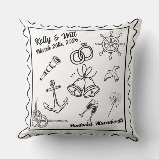 Custom Nautical Beach Wedding – Personalized クッション (正面)