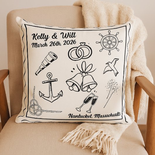 Custom Nautical Beach Wedding – Personalized クッション