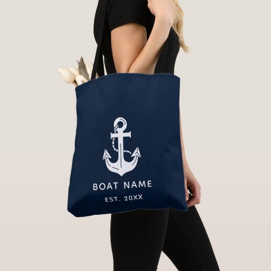 Custom Nautical Boat Name Anchor トートバッグ (クローズアップ)