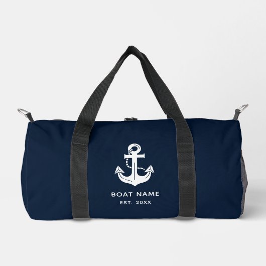 Custom Nautical Navy Blue Anchor ダッフルバッグ (正面)