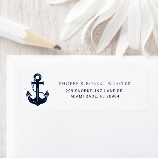 Custom Nautical Navy Blue Anchor Return Address ラベル (インサイチュ)