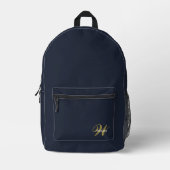 Custom Navy Blue Gold Initial Monogram Boy Sport  プリントバックパック (正面)