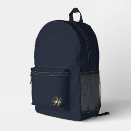 Custom Navy Blue Gold Initial Monogram Boy Sport  プリントバックパック