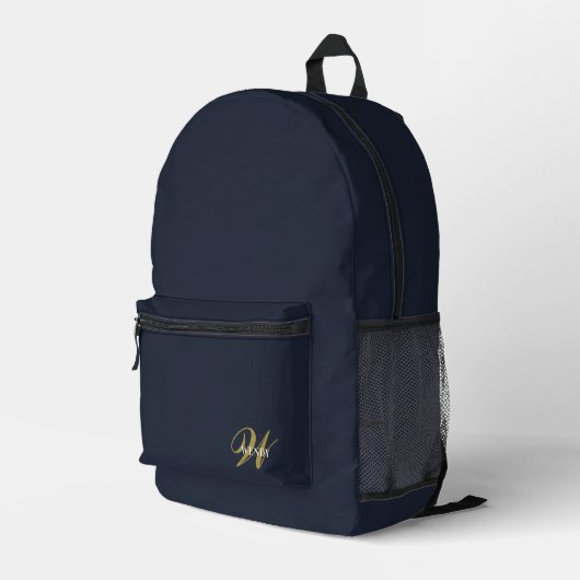 Custom Navy Blue Gold Initial Monogram Boy Sport  プリントバックパック (裏面右端)