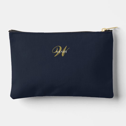 Custom Navy Blue Gold Monogram Minimal Clean アクセサリーポーチ (裏面)