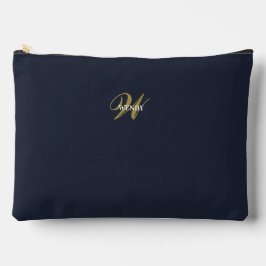 Custom Navy Blue Gold Monogram Minimal Clean アクセサリーポーチ