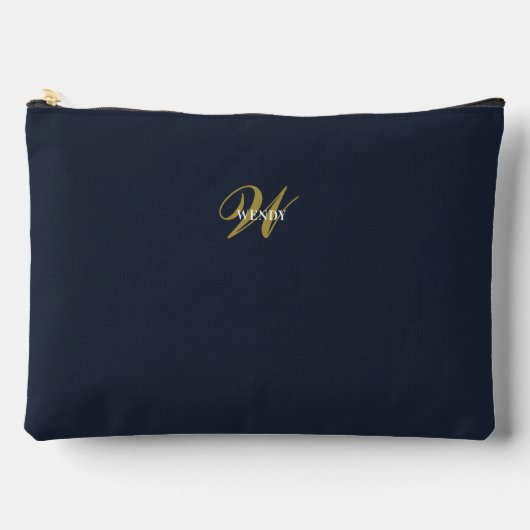 Custom Navy Blue Gold Monogram Minimal Clean アクセサリーポーチ (正面)