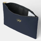 Custom Navy Blue Gold Monogram Minimal Clean アクセサリーポーチ (見開き)