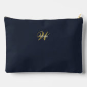 Custom Navy Blue Gold Monogram Minimal Clean アクセサリーポーチ (裏面)