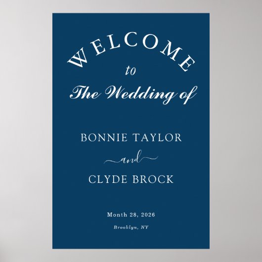 Custom Navy Blue Wedding Welcome Display Poster ポスター (正面)