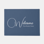 Custom Navy Blue Welcome Elegant Calligraphy ドアマット (正面)