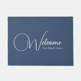 Custom Navy Blue Welcome Elegant Calligraphy ドアマット