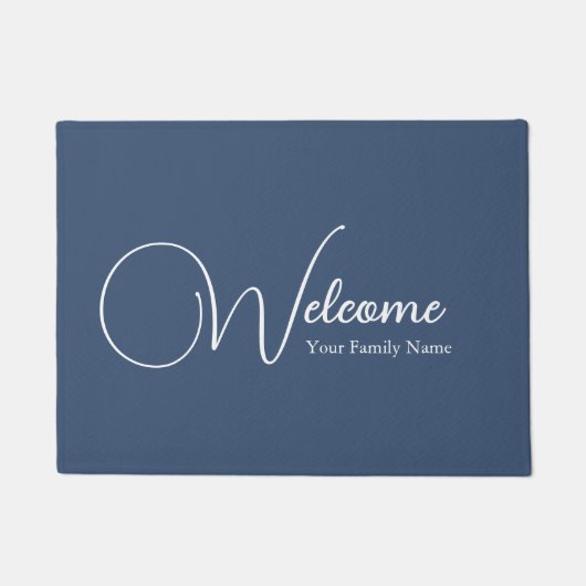 Custom Navy Blue Welcome Elegant Calligraphy ドアマット (正面)