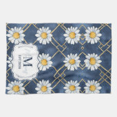 Custom Navy Daisy Gingham Monogram Decor キッチンタオル (横)