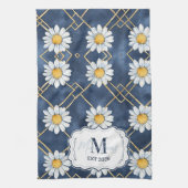Custom Navy Daisy Gingham Monogram Decor キッチンタオル (縦)