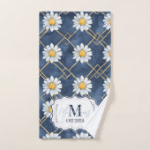 Custom Navy Daisy Gingham Monogram Decor バスタオルセット (ハンドタオル)