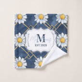 Custom Navy Daisy Gingham Monogram Decor バスタオルセット (ウォッシュタオル)