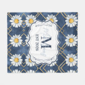 Custom Navy Daisy Gingham Monogram Decor フリースブランケット (正面(横))