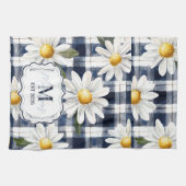 Custom Navy Gingham Daisy Monogram キッチンタオル (横)