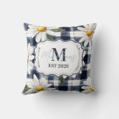Custom Navy Gingham Daisy Monogram クッション (裏面)