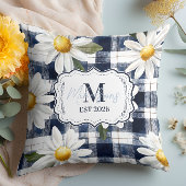 Custom Navy Gingham Daisy Monogram クッション