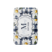 Custom Navy Gingham Daisy Monogram バスマット (正面縦)