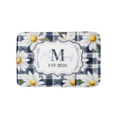 Custom Navy Gingham Daisy Monogram バスマット (正面)