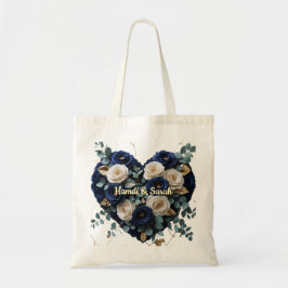Custom Navy Gold Floral Monogram Budget Tote Bag トートバッグ