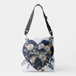 Custom Navy Gold Floral Monogram Crossbody Bag クロスボディバッグ