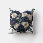 Custom Navy Gold Floral Monogram Heart Pillow クッション (裏面)