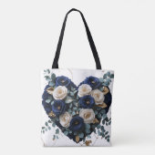 Custom Navy Gold Floral Monogram Heart Tote Bag トートバッグ (裏面)