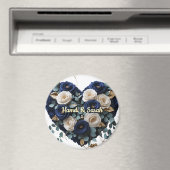 Custom Navy Gold Floral Monogram Round Magnet マグネット (インサイチュ (食洗機))