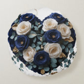 Custom Navy Gold Floral Monogram Round Pillow ラウンドクッション (裏面)