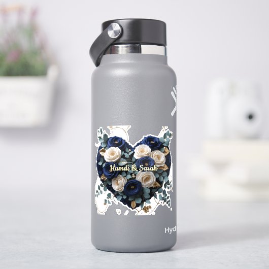 Custom Navy Gold Floral Monogram Vinyl Heart Decal シール (HydroFlask)