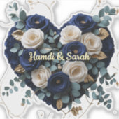 Custom Navy Gold Floral Monogram Vinyl Heart Decal シール (正面)