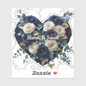 Custom Navy Gold Floral Monogram Vinyl Heart Decal シール (シート)