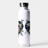 Custom Navy Gold Floral Monogram Water Bottle ウォーターボトル (左面)