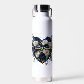 Custom Navy Gold Floral Monogram Water Bottle ウォーターボトル (正面)