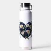 Custom Navy Gold Floral Monogram Water Bottle ウォーターボトル (背面)