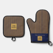 Custom Navy & Gold Stripe 鍋つかみ&鍋敷きセット (正面)