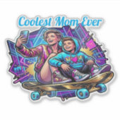 Custom Neon Coolest Mom & Son Synthwave Sticker シール (正面)