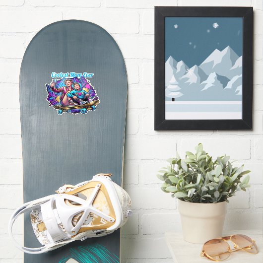 Custom Neon Coolest Mom & Son Synthwave Sticker シール (スノーボード)