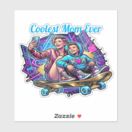 Custom Neon Coolest Mom & Son Synthwave Sticker シール