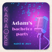 Custom Neon Karaoke Night Bachelor Party スクエアペーパーコースター (正面)
