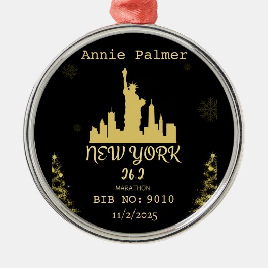 Custom New York Marathon Finisher Gift メタルオーナメント (正面)